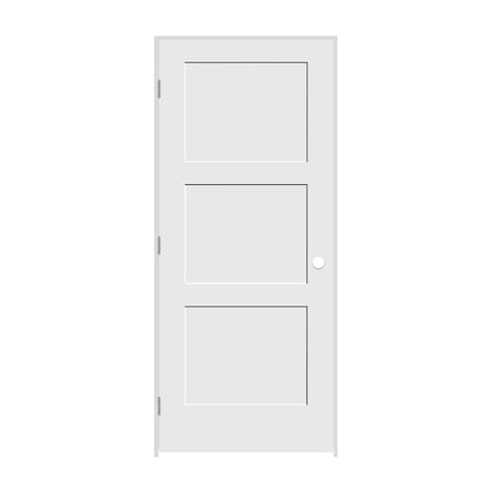 Codel Doors 30" x 80" x 1-3/8" Primed 3-Panel Equal Panel Interior Shaker 7-1/4" RH Prehung Door w/Stn Nckl Hngs 2668pri8433RH15714